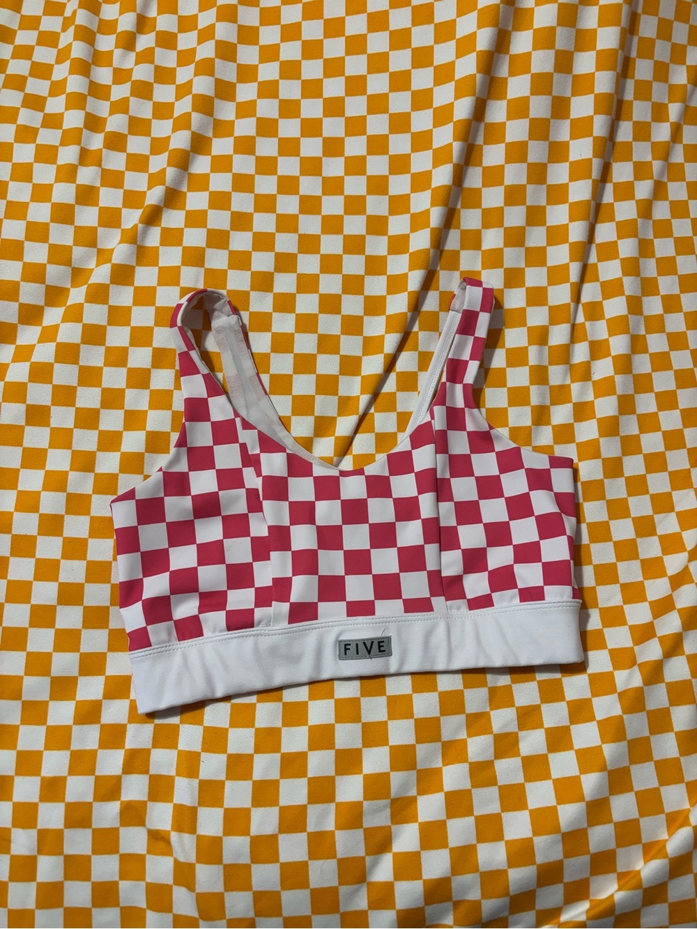 FIVE Pink & White Check Sports Bra - Supportive Everyday Crop Five the label